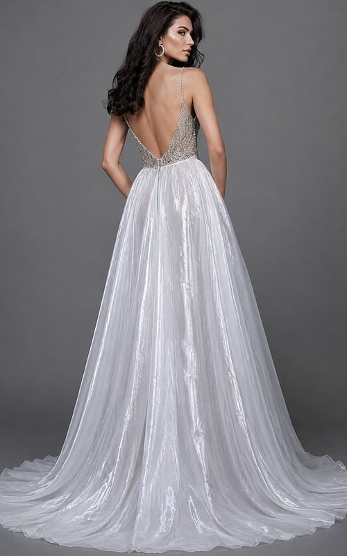 fitted evening gown featuring intricate hand-beaded embellishments