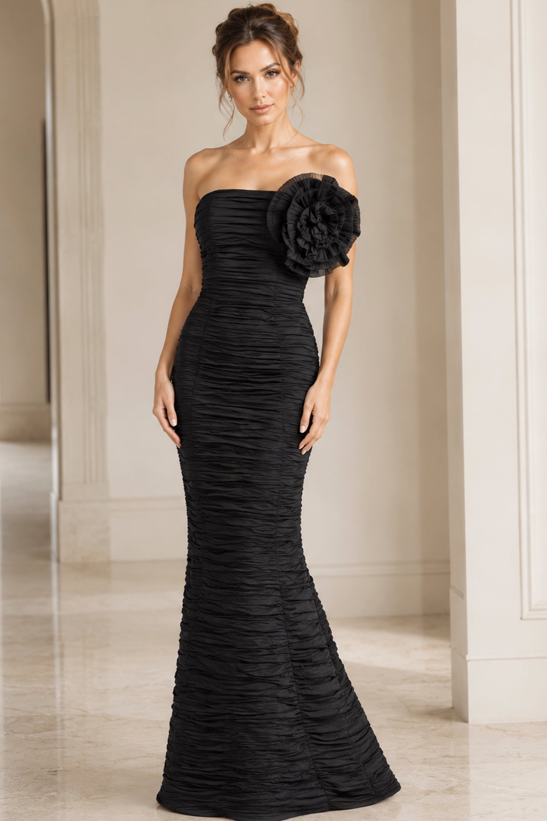 Fuchsia Off the Shoulder Crinkle Long Gown 38947 - Image 4