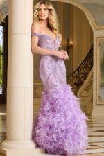 Off-the-Shoulder Mermaid Gown with Intricate Beaded Bodice