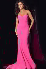 Full-length view of Jovani 38974 pink mermaid gown with sweetheart neckline