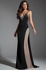 black v neckline dress with side sheer panel 38983