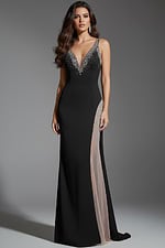 black v neckline beaded dress with sheer side panel 38983