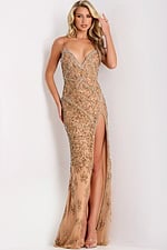 embellised v neckline gold evening dress 39016