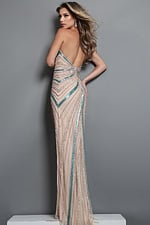 champagne sheath long dress with strapless sweetheart embellished high slit