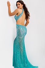 Halter cutout beaded mermaid evening gown