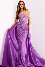 Fitted lavender dress with crystal embellishments and overskirt