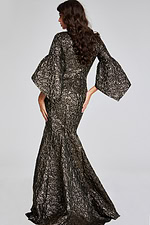 Jovani 39080 brown gown from the back showing unique sleeve design