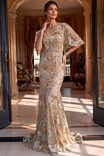 Elegant formal gown with back train