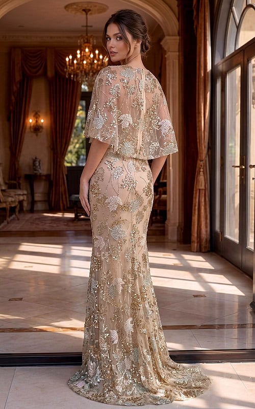 Back view of beaded mermaid gown