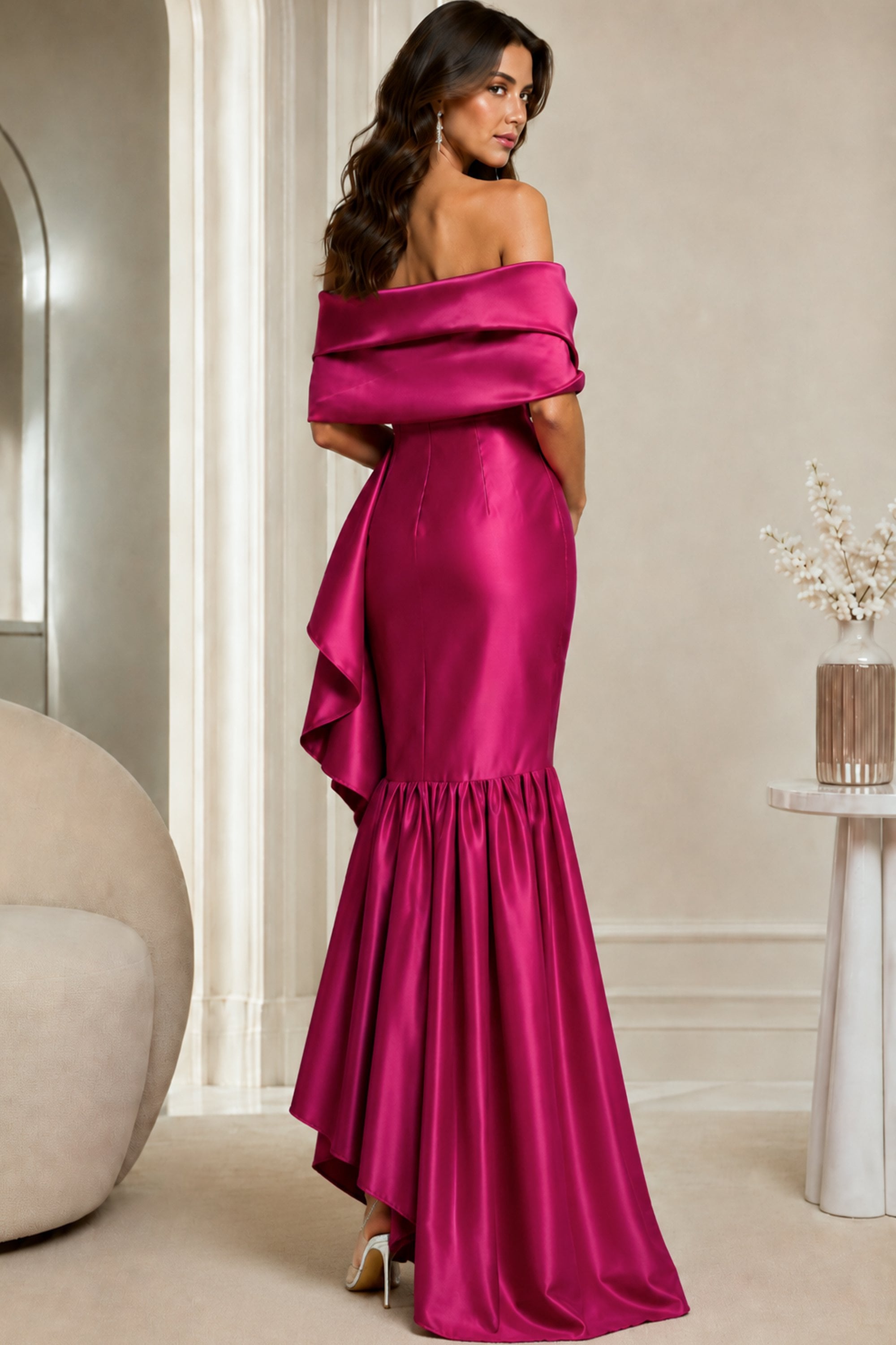 back of Jovani style 39265 in fuchisa