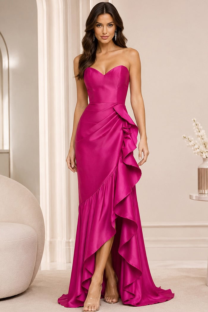 ruffled sweetheart neckline Jovani style 39265 in fuchisa