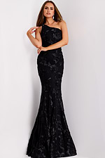 One-shoulder black mermaid gown with floral embroidery 39267