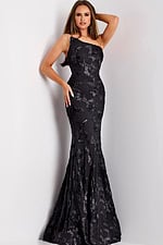Elegant black formal dress with matching floral wrap 39267