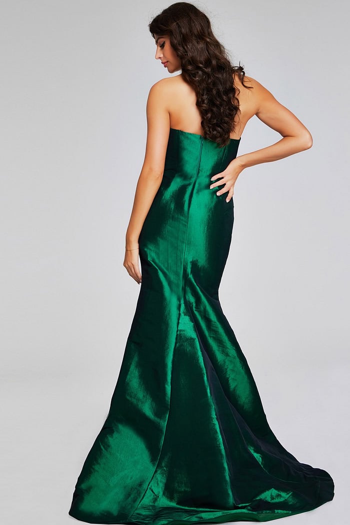jovani green dress 38707 Size 12 Dark Prom Beaded Strapless Peak Point Glass Slipper Formals Zipper Back Jovani 23007 Iridescent Green Dress