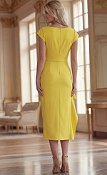 Back View Cap Sleeve Midi Dress With Tailored Seam Finish