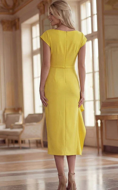 Back View Cap Sleeve Midi Dress With Tailored Seam Finish