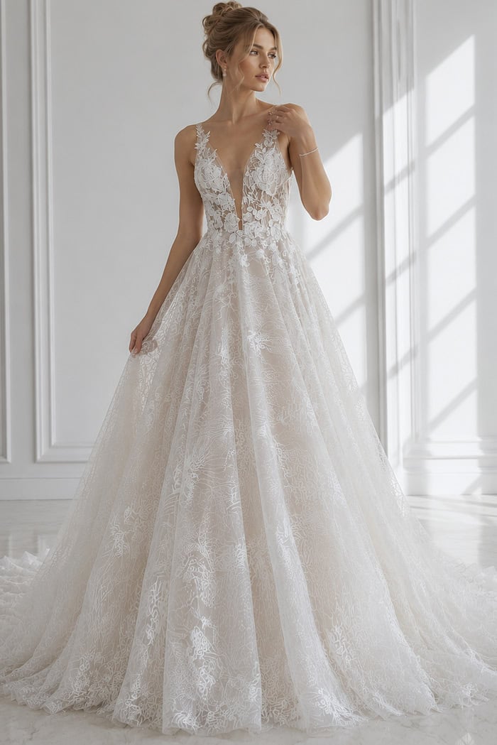 Ivory A Line Embellished Gown 39435