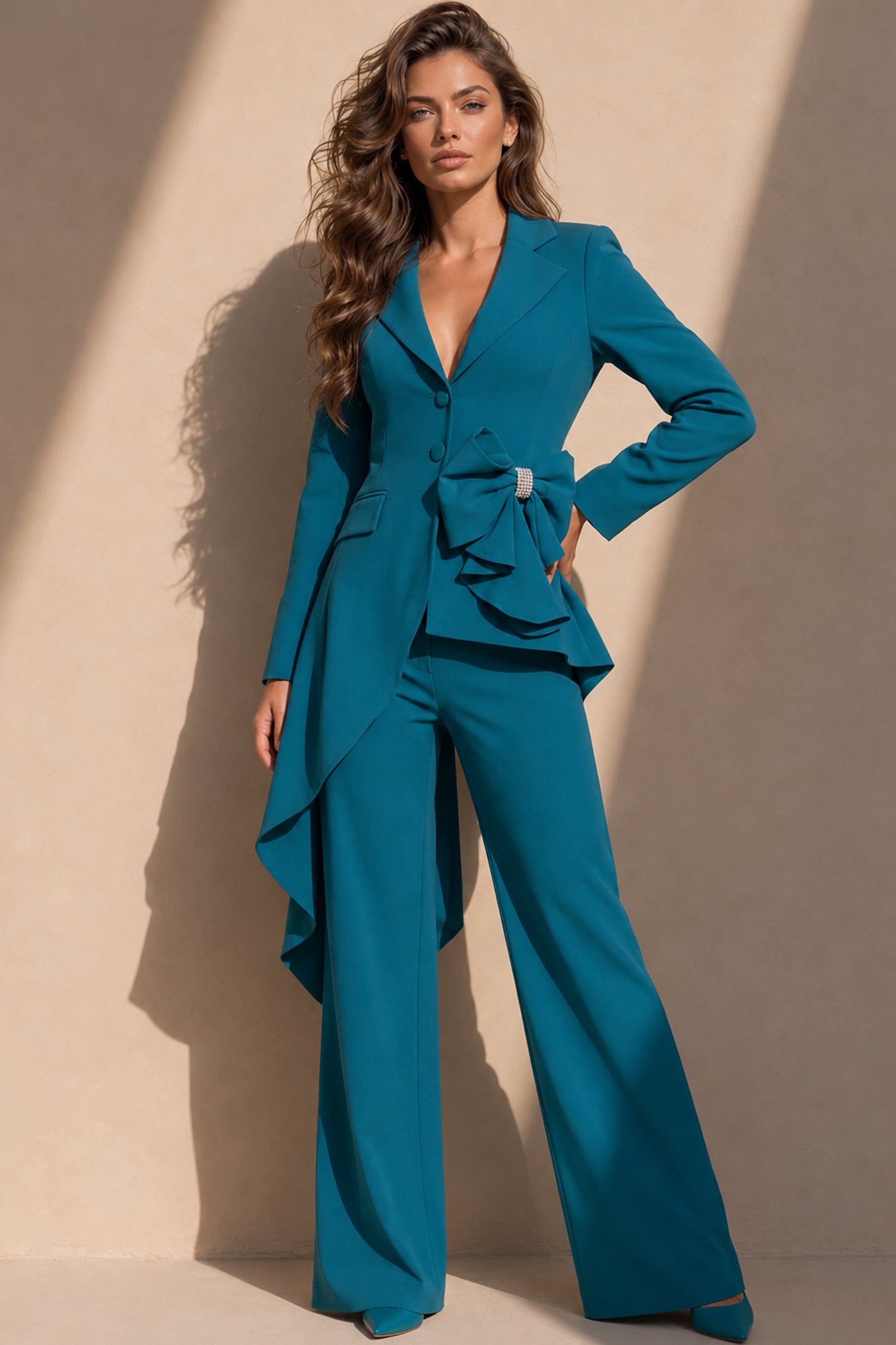 Elegant Asymmetrical Blazer outfit with Wide Leg Pants 39516 | Jovani Elegant Asymmetrical Blazer outfit with Wide Leg Pants 39516 | Jovani