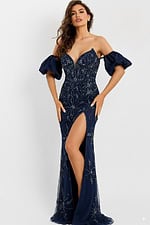 39615 off the shoulder navy dress