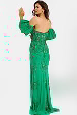 Bold green evening dress with sweetheart neckline and open back