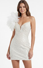 Dazzling sequin mini dress with statement one shoulder tulle ruffle