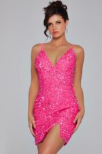 Hot Pink Sequin Fitted Dress 39630 | Jovani