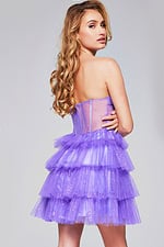 Model wearing Jovani 39666 purple dress, back view.