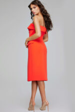 model wearing Jovani 39743 orange dress back view