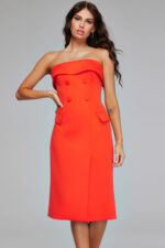 model wearing Jovani 39743 orange dress closeup