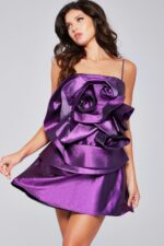 パーティードレス Violet Silk ette Mini Dress Metallic Purple Rose Dress 39749 | Jovani