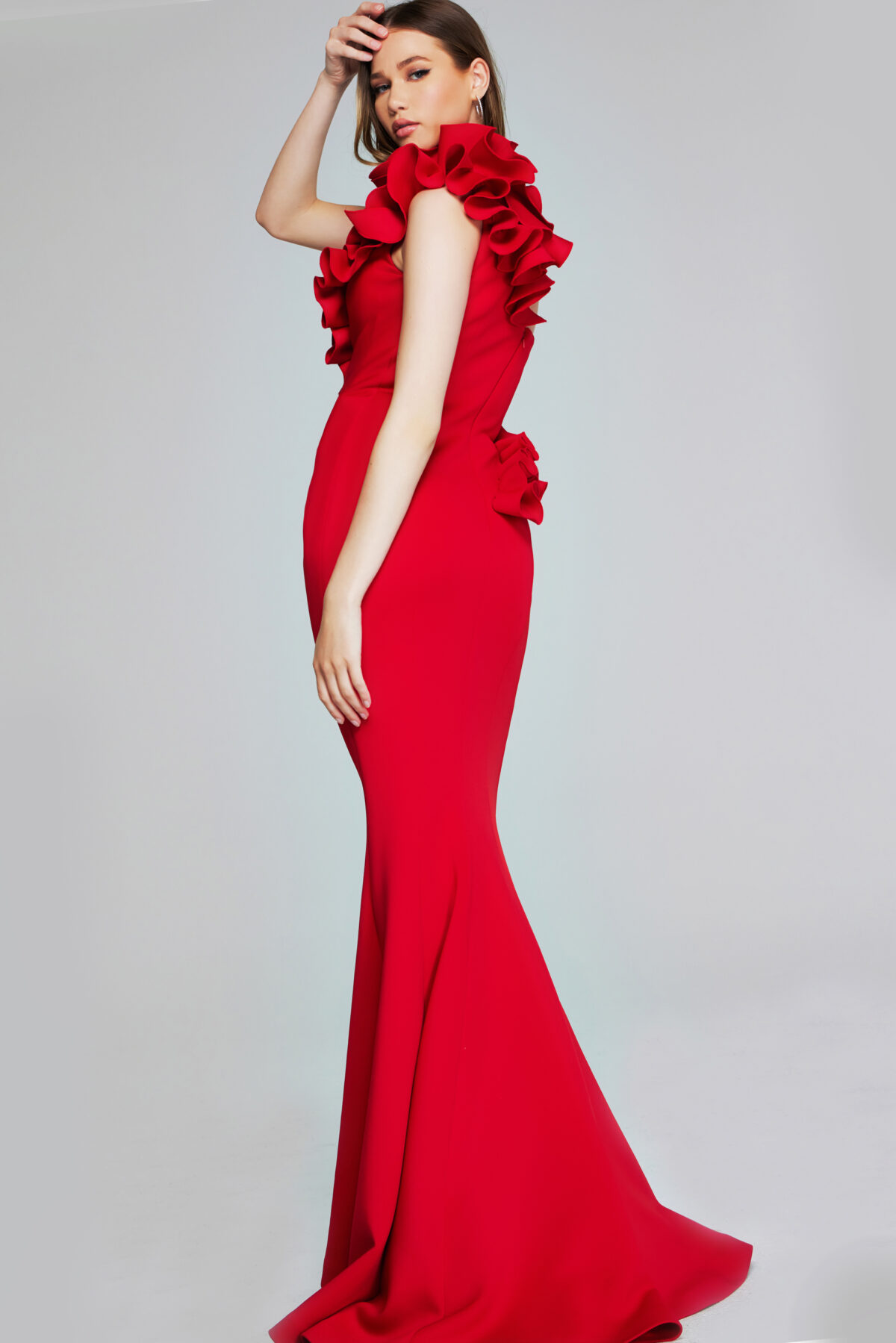 Enchanting One-Shoulder Red Gown with 3D Floral Appliqué 39751 - Jovani