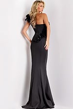 Back view of closed zipper mermaid gown with one shoulder design