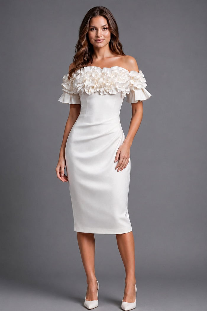 Off The Shoulder Ruffle Midi Dress 39752