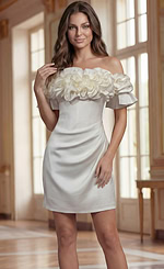 white off the shoulder ruffled dress perfect for cake cutting 39752
