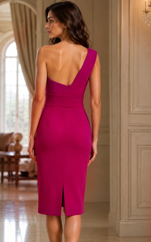 Elegant Fuchsia Midi Dress With Sleek Pencil Silhouette