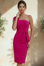 One Shoulder Cocktail Dress With Waist Tie Detail