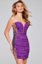 front view of model in Jovani 39788 purple dress