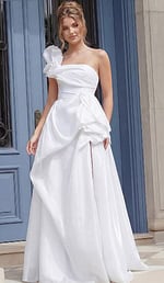 one shoulder white high slit dress 39796