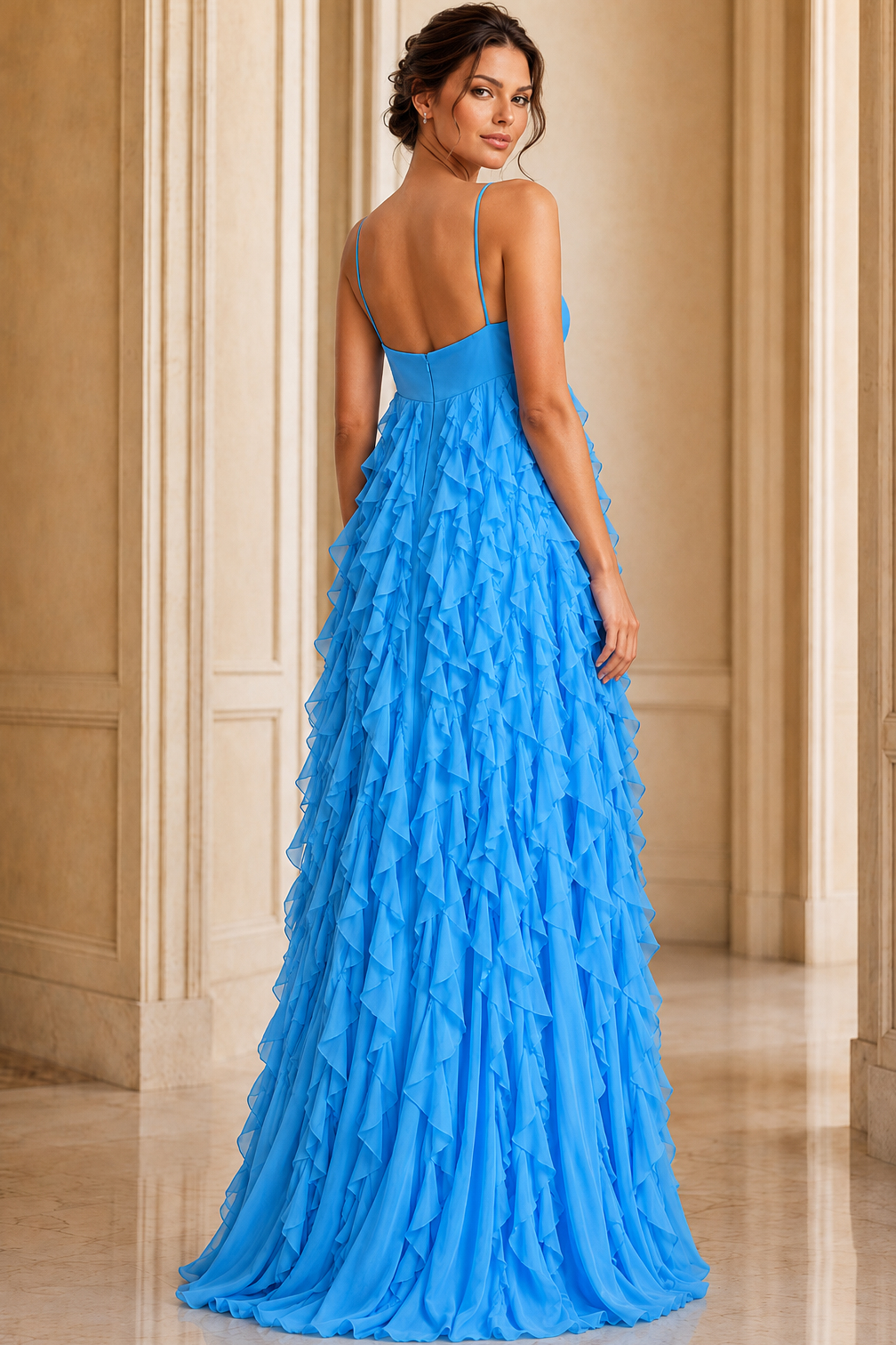 Halter Gown With Cascading Ruffle Layers 39823 | Jovani