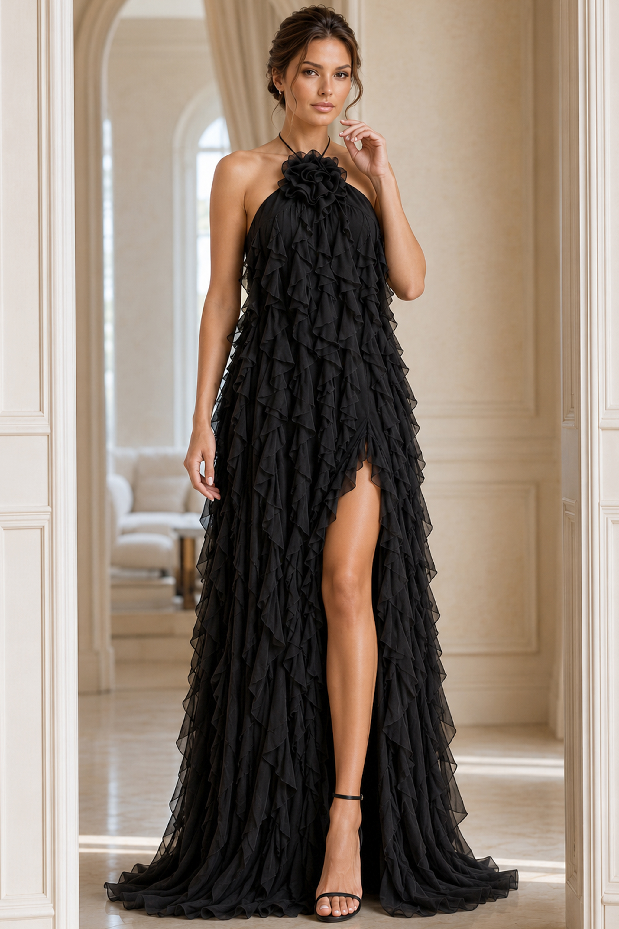 Halter Gown With Cascading Ruffle Layers 39823 | Jovani Halter Gown With Cascading Ruffle Layers 39823 | Jovani