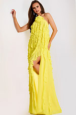 Yellow halter gown with cascading chiffon ruffles