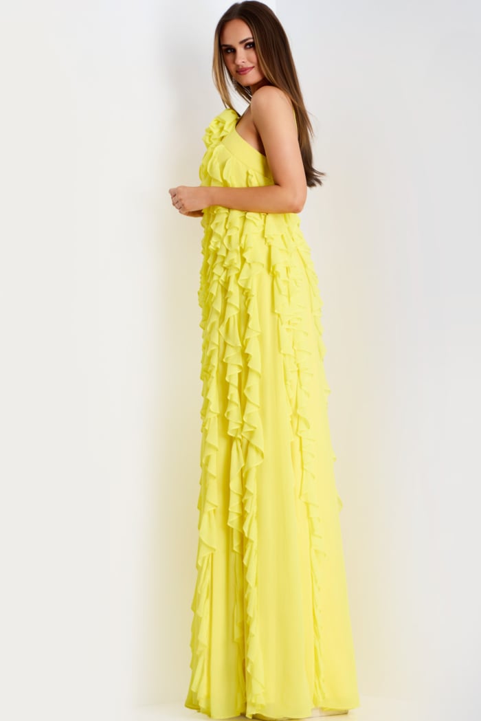 side of yellow ruffled dress 39823