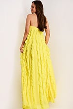 Elegant yellow gown with layered ruffles and halter neckline