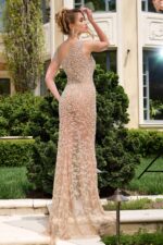 JOVANI ヌードシルバーゴールドミックスシークイン ロングドレス Jovani 07185 Silver Nude Fully Embellished One Shoulder