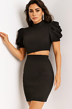 black two piece dress with puffy sleeves 39854