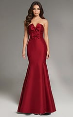 burgundy trumpet strapless dress with bow details 39872