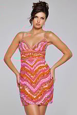 model wearing Jovani 39903 full front view mini dress