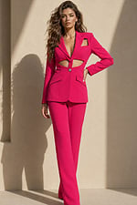 lip stick sheath mini dress with deep V-neck, midriff, and shoulder cut-outs