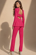 back view of lip stick sheath mini dress with deep V-neck, midriff, and shoulder cut-outs