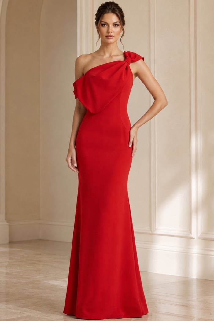 red one shoulder long dress 39971